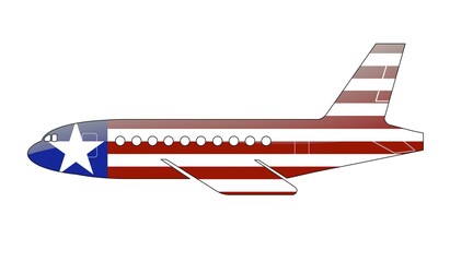 Naklejka premium The Liberian flag painted on the silhouette of a aircraft. glossy illustration