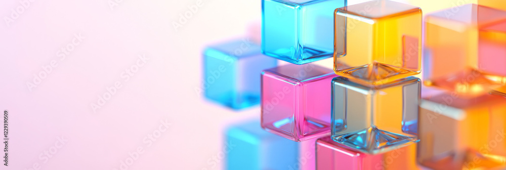 Aufkleber a creative 3d model capturing reflective, multi-colored cubes arranged in shifting layers, suggestin