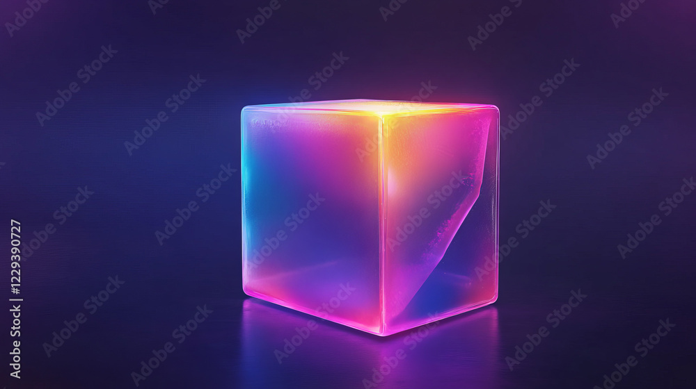 Poster A layered graphic design combining isometric cubes with soft neon glows, conveying the notion of futuristic blocks in motion,