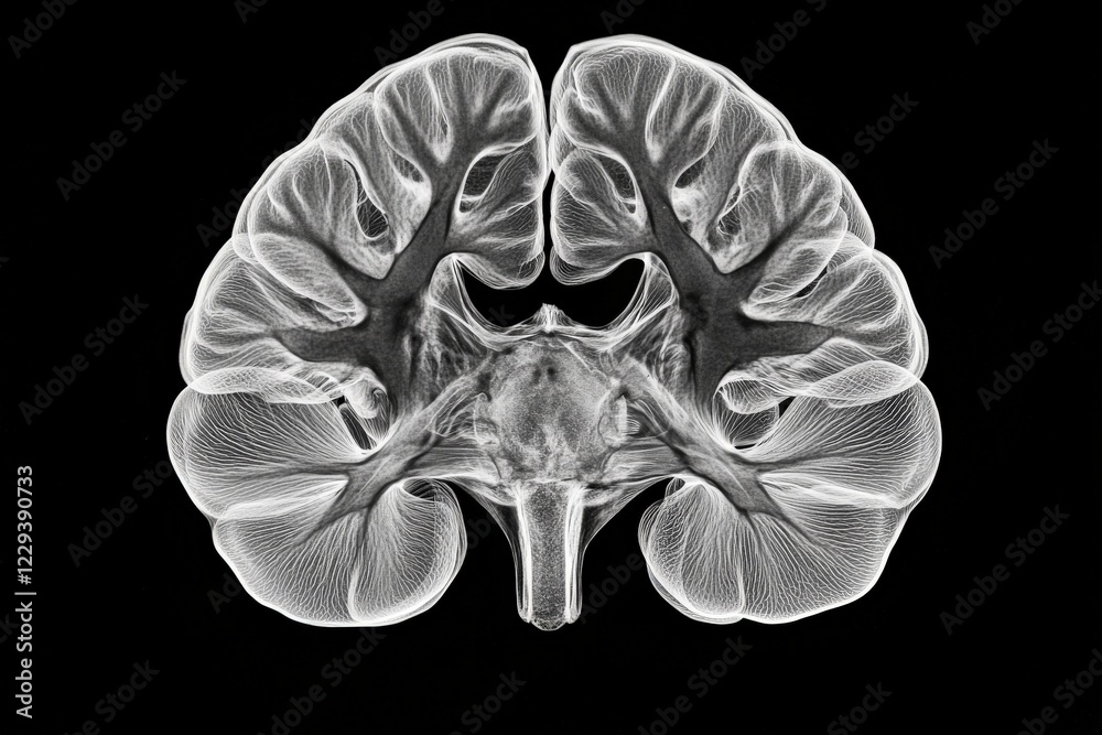 Aufkleber Detailed view of a human brain showcasing its intricate structure and neural pathways