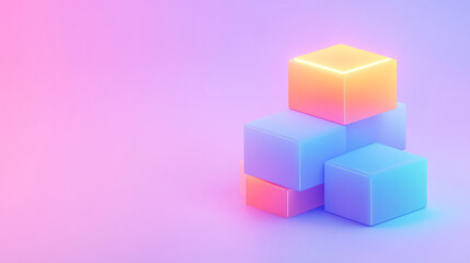 Obraz premium A layered graphic design combining isometric cubes with soft neon glows, conveying the notion of futuristic blocks in motion,