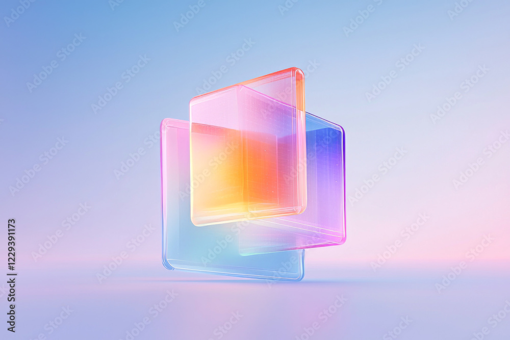 Poster A modern poster concept where multiple cubes stack in perspective, each side showcasing stylized data readouts or holographic designs,