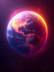 Fototapeta premium Burning Earth, North America highlighted, space background, climate change concept