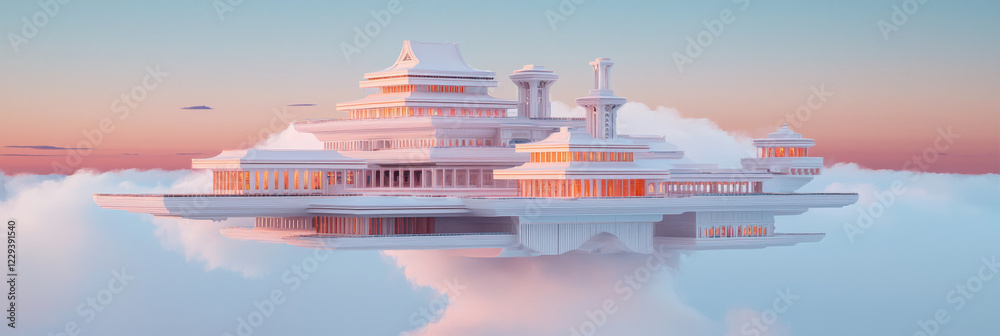 Poster a surreal composition where an emperorâ€™s palace floats amid the clouds, symbolizing divine right a