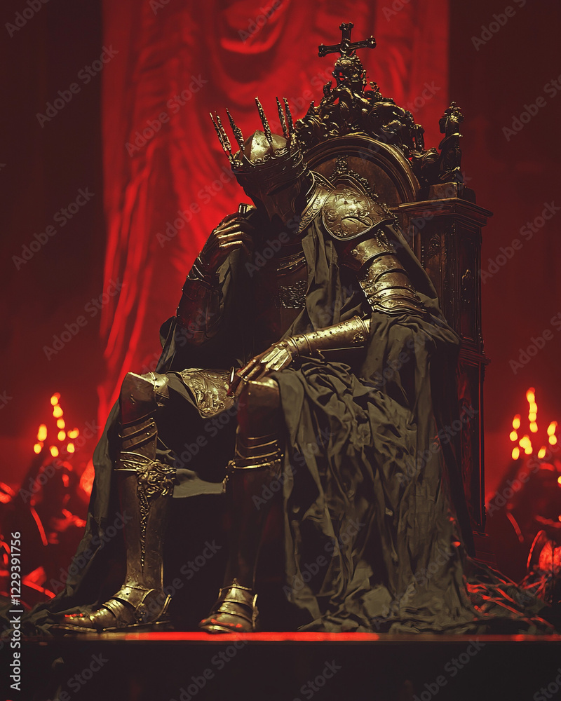 Aufkleber a striking photograph of an emperorâ€™s armor set displayed in a torch-lit hall, reflecting an era o