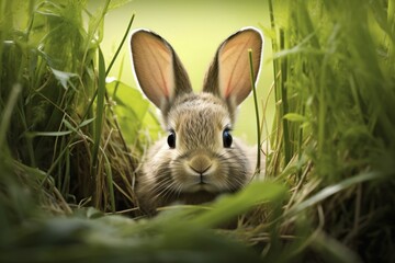 Obraz premium Rabbit hiding in tall grass. KI generiert, generiert AI generated
