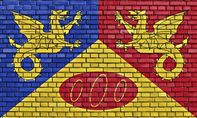 Flag of Craig-y-Dorth painted on brick wall