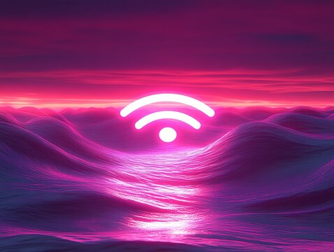 Pink Neon Waves Sunset Wifi Digital Art Background