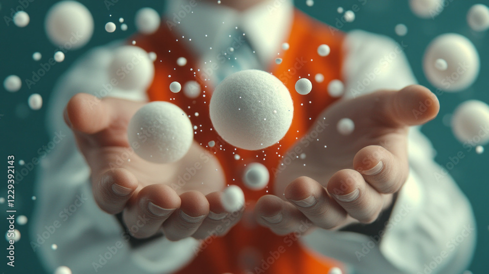 Poster A close-up shot of a jugglerâ€™s hands tossing multiple objects in perfect synchronization, emphasizing dexterity and showmanship,
