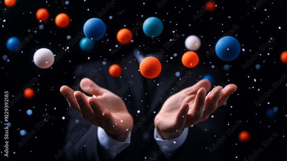 Aufkleber A close-up shot of a jugglerâ€™s hands tossing multiple objects in perfect synchronization, emphasizing dexterity and showmanship,