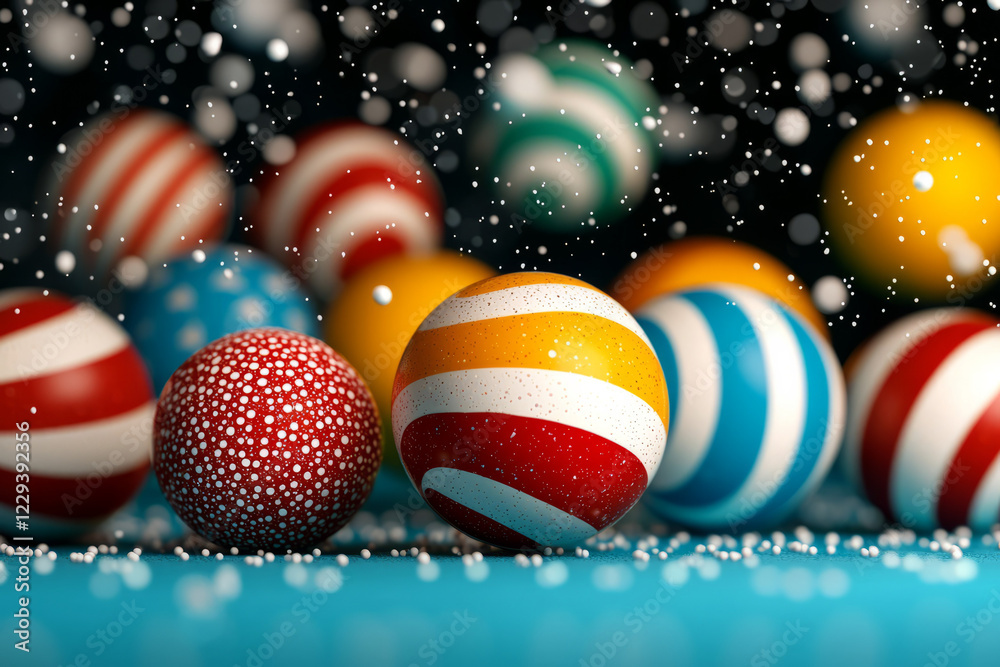 Aufkleber A high-resolution macro shot of colorful juggling balls arranged on a table, highlighting the tools of a classic circus act,