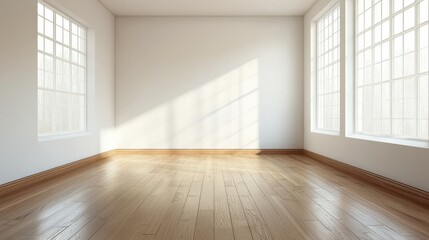 Empty room with sunlight streaming modern architecture interior space bright environment wide angle view minimalist concept