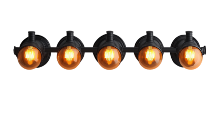 Five Light Industrial Fixture with Amber Glass Shades and Warm L