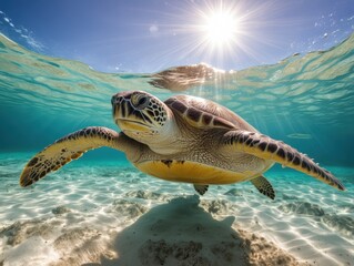 Obraz premium Heavenly Getaway in The Bahamas with a Sea Turtle