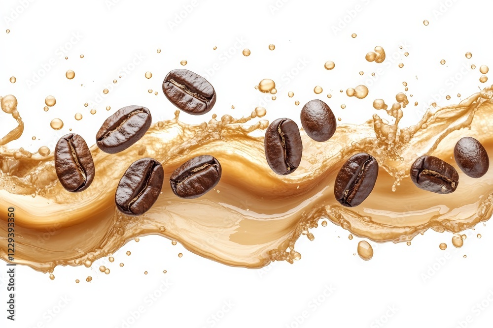 Poster Creative splash of coffee and beans captured in stunning detail with a rich texture and dynamic movement