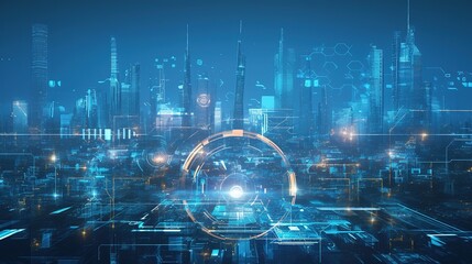 Smart city using modern technology, Abstract world smart city Digital Hologram Decentralized Finance Blockchain, currency, online, Futuristic internet transactions.Future city background,