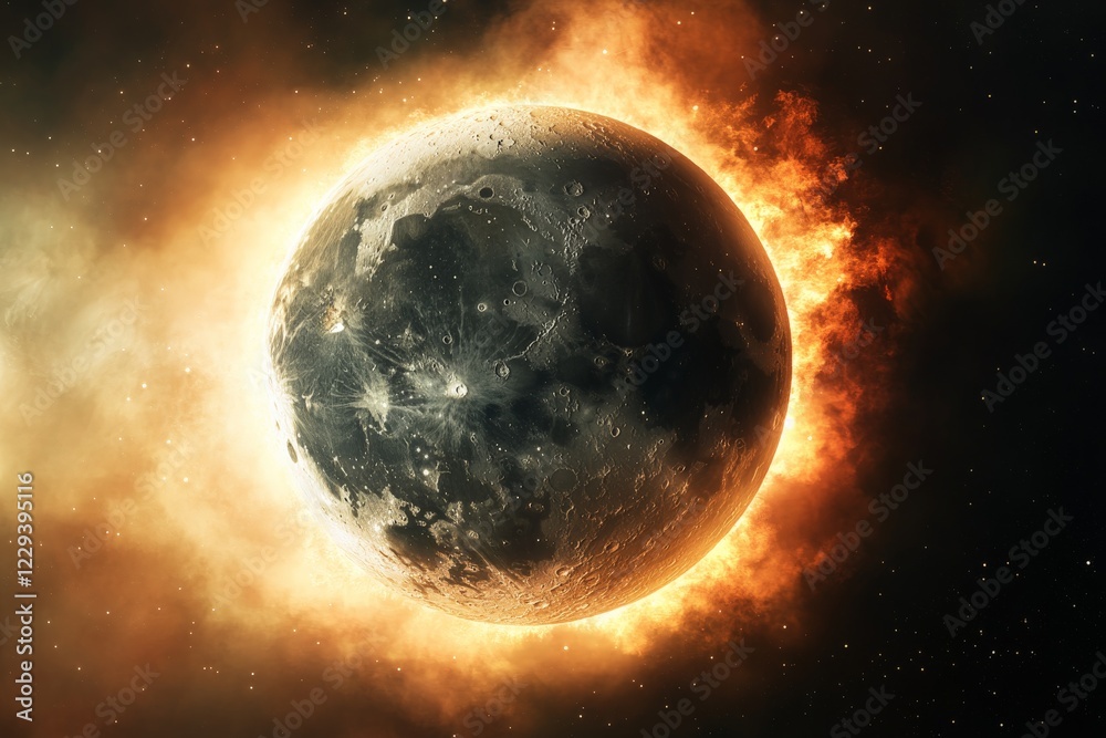 Poster fire engulfs the moon in a mesmerizing cosmic display during a celestial event at night
