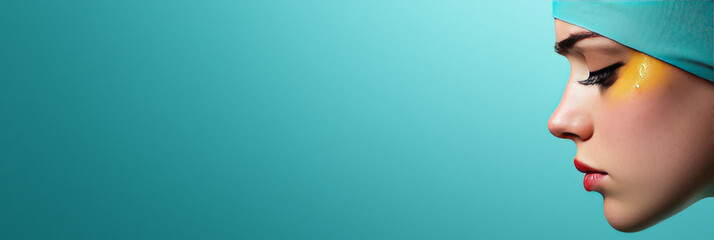 An artistic depiction of a half-lit face of a nurse, sweat on her forehead, signifying the physical and emotional strain endured daily,