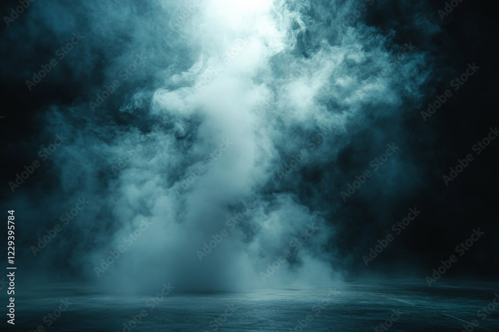 Aufkleber mysterious blue smoke swirling in a dark environment while light breaks through in an artistic displ