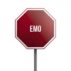 Emo, red sign isolated on white background