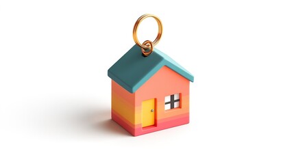 3d Home Credit Concept Cartoon Design Style Isolated on White Background geometric Home Keychain,