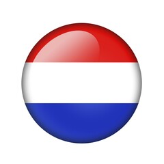 The Netherlands flag. Round glossy icon. Isolated on white background