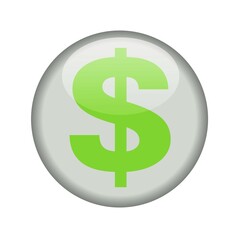 Glossy icon with a dollar sign. Isolated