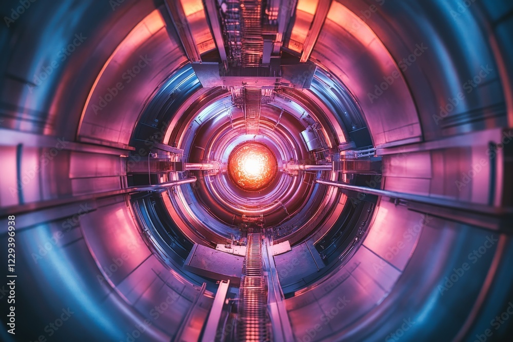 Aufkleber vibrant view of a futuristic tunnel illuminated by colorful lights in a science facility