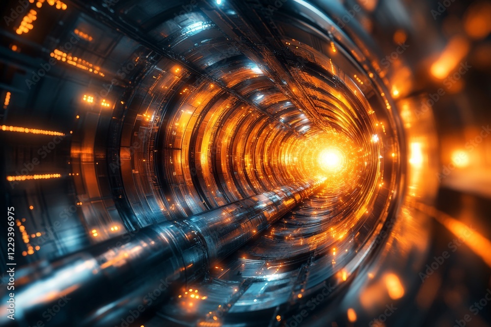 Leinwandbilder vivid light emerging from futuristic tunnel with glowing patterns and dynamic energy waves