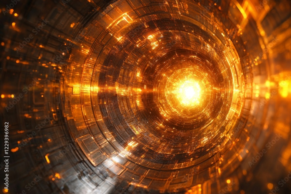 Fototapete exploring a radiant vortex of energy with intricate patterns and glowing textures in a futuristic se