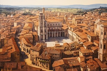 Fototapeta premium Surrealist view of old Florence city center in paper style, Italy, AI Generated, AI generated, Europe