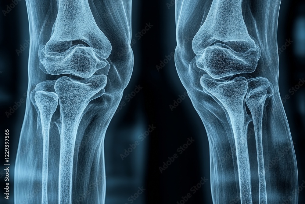 Poster detailed x-ray view of human knee joints showcasing bone structure and alignment