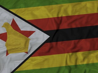 Flag with horizontal green, yellow, red, and black stripes, a white triangle bearing a red star and a yellow bird symbol, Fabric Ruffled Flag Background