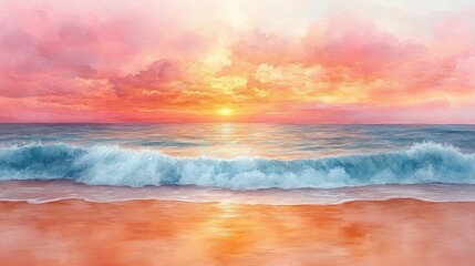 Fototapeta premium Serene sunset ocean wave beach scene