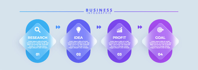 Design template for vector infographic labels with icons and 4 options or steps. Suitable for process diagrams, presentations, workflow layouts, banners, flow charts, and infographics.