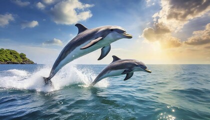AI generated, Two dolphin (Delphinidae) (Delphinus delphis), dolphin, sideways