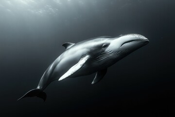 Fototapeta premium Graceful whale swims dark ocean depths