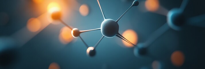Abstract Background With Interconnected Nodes And Lines, Bokeh Lights On Dark Blue Background