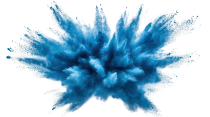 Blue powder exploding creating colorful smoke on transparent background. Transparent background