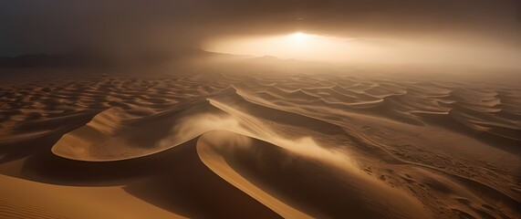 A roaring desert sandstorm revealing swirling patterns and dramatic changes in texture throughout the landscape