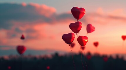 Fototapeta premium Balloons Rising Against A Soft Sunset Background