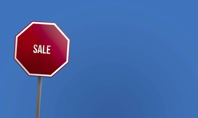 Sale, red sign with blue sky