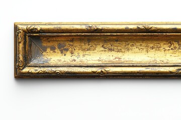 Fototapeta premium Antique gold frame section on white background, potential copy space