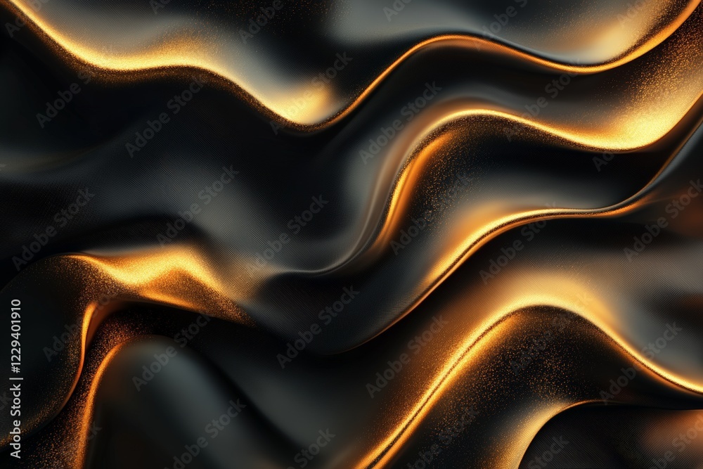 Aufkleber Textured black fabric with golden highlights creating a wavy pattern in soft light