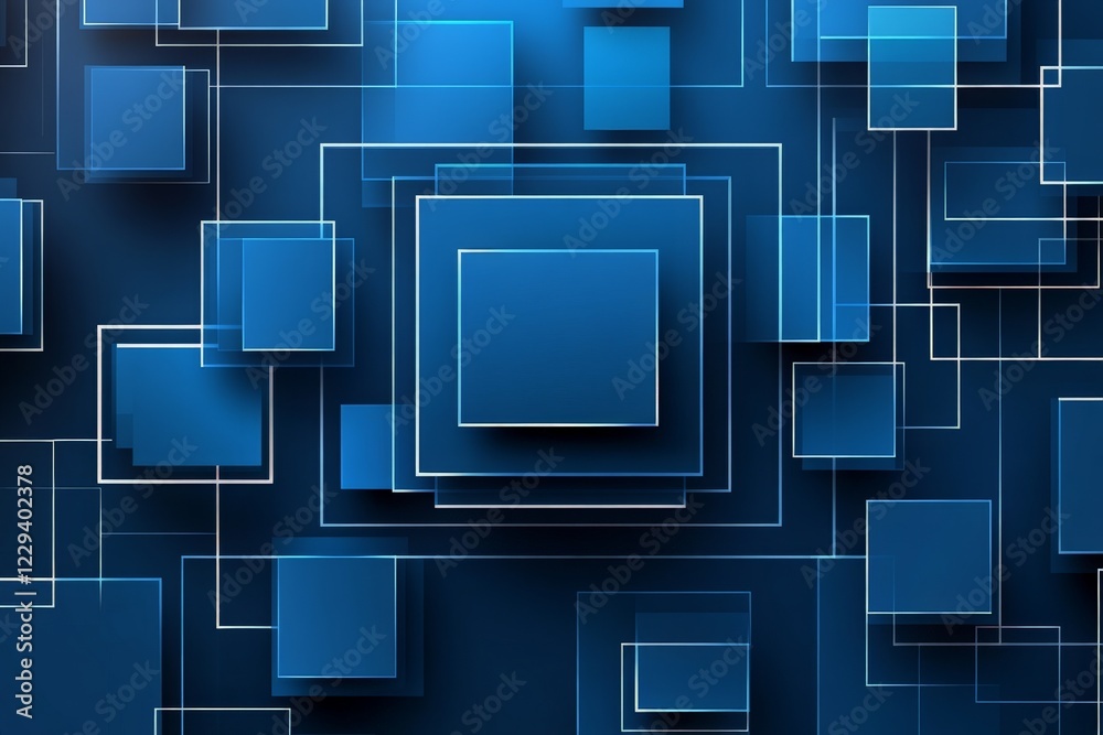 Aufkleber Differently sized squares and rectangles overlap on a deep blue background, creating a striking abstract design