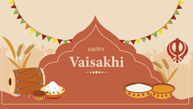 Happy Vaisakhi with Dhol, Wheat, and Langar