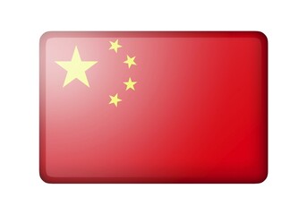 The Chinese flag. Rectangular matte icon. Isolated on white background