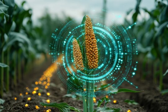 Advanced technology integrates with corn farming in a modern agricultural landscape during daylight