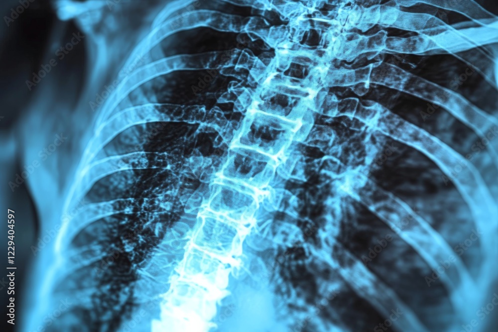 Aufkleber detailed view of a human spine and ribs captured in an x-ray, showcasing the intricate structure of 