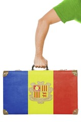 The Andorran flag on a suitcase. Isolated on white